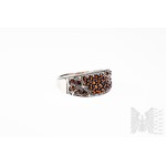 Ring with 31 Natural Anthill Garnets 1.34 ct, 925 Silver, Comes with Gemporia Certificate