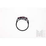 Pierścionek z 6 Naturalnymi Granatami Rhodolite 1.78 ct i 14 Białymi Cyrkonami 0.34 ct,, Srebro 925, Posiada Certyfikat Gemporia