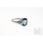 Pierścionek z Naturalnym Topazem Hope 6.40 ct i 6 Topazów Swiss Blue 1.06 ct, Srebro 925, Posiada Certyfikat Gemporia