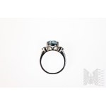 Ring with Natural Hope Topaz 6.40 ct and 6 Swiss Blue Topaz 1.06 ct, Silver 925, Has Gemporia Certificate