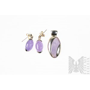 Pendant and Earrings with Natural Purple Quartzs, 925 Silver