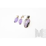 Pendant and Earrings with Natural Purple Quartzs, 925 Silver