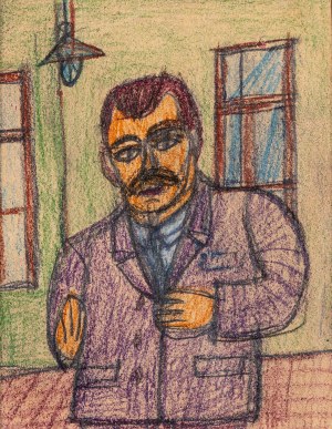 Nikifor Krynicki (właśc. Epifaniusz Drowniak) (1895 - 1968), Portret mężczyzny, ok. 1960