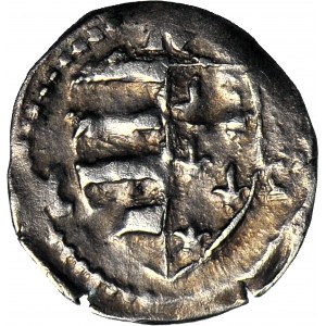 RR-, Ludwik Węgierski (Andegaweński) 1370-1382, Denar Lilia/Tarcza REX, Kopicki R4