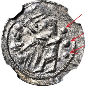 R-, Władysław II Wygnaniec 1138-1146, Denar, orzeł i zając, DUŻE 3 KULE PO OBU STRONACH