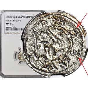 RRR-, W. II l'Esiliato 1138-1146, Denar Cracovia, Principe sul trono, VILAVSS+ invece di (VLODIZLAVS+)