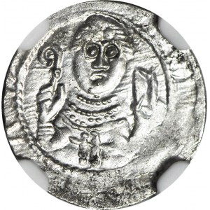 RR-, Władysław II Wygnaniec 1138-1146, Denar, książę i biskup, C-N, RYCERZ Z KLEJNOTEM NA NASZYJNIKU