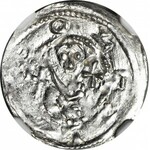 RR-, Bolesław IV Kędzierzawy 1146-1157, Denar, Rycerz/trzej książęta, KRZYŻYKI (rzadkość), BOLEZLAVS