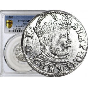 Stefan Batory, Trojak 1586, Ryga, większa głowa, ex. 12Niemczyk (1265pln)