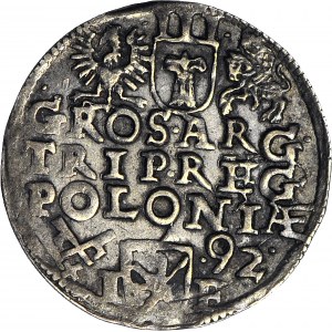 Zygmunt III Waza, Trojak Poznań 1592, 92 z prawej