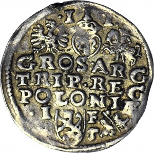 R-, Zygmunt III Waza, Trojak 1595 Lublin, SIG3, data po bokach herbu Lewart, Kopicki R5