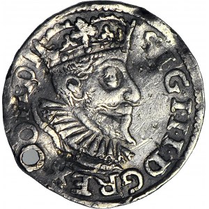 R-, Zygmunt III Waza, Trojak 1595, Bydgoszcz, wąska głowa, haki
