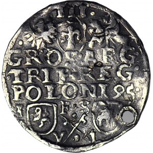 R-, Zygmunt III Waza, Trojak 1595, Bydgoszcz, wąska głowa, haki