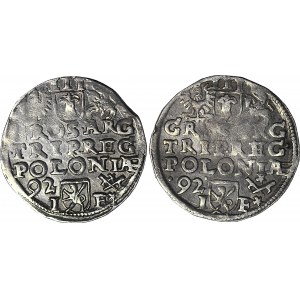 2 szt., Zygmunt III Waza, Trojaki Poznań 1592, 92 z lewej