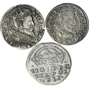 3 szt. Zygmunt III Waza, Grosze 1605, 1607, 1608, Kraków