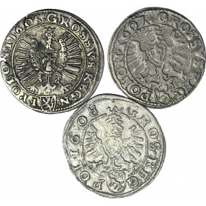 3 szt. Zygmunt III Waza, Grosze 1605, 1607, 1608, Kraków