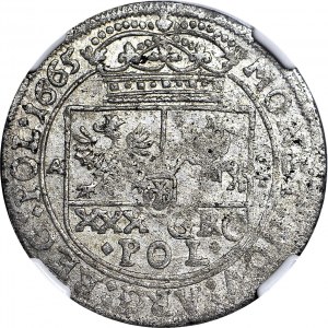 R-, Jan II Kazimierz, Tymf 1665, Kraków, szeroka korona na awersie, piękny, R2