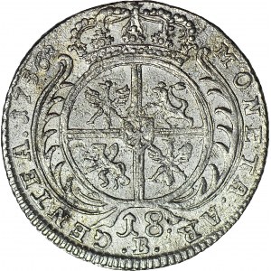 RR-, Naśladownictwo pruskie orta lipskiego Augusta III, 18 krajcarów Wrocław 1755