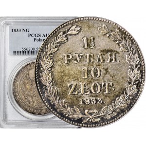 Zabór Rosyjski, 10 złotych = 1 1/2 rubla 1833, NG, Petersburg, piękne