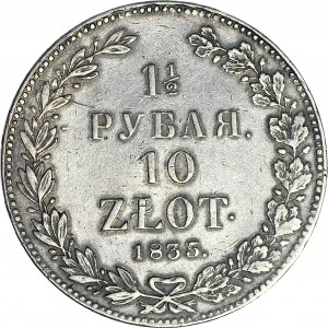 Zabór Rosyjski, 10 złotych = 1 1/2 rubla PRZEBITKA DATY 1835/3, NG, Petersburg