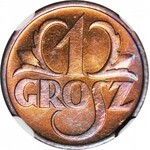 1 grosz 1938, menniczy, kolor RD