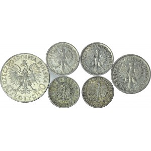 Zestaw sześciu monet srebrnych II RP