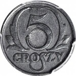 RRR-, 5 groszy 1939, mennicze, Okupacja, BEZ OTWORU, R8, OPIS!!!