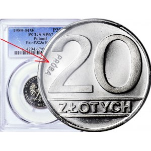 20 złotych 1989, PRÓBA nikiel, NAPIS PRÓBA ODWRÓCONY