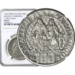 100 złotych 1960, PRÓBA nikiel, Mieszko i Dąbrówka, kratka w tle