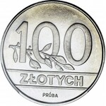 100 złotych 1990, Nominał z gałązką, PRÓBA NIKIEL