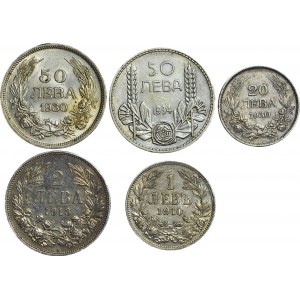Bułgaria, Zestaw pięciu monet srebrnych, ciekawsze typy