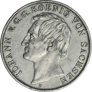 Niemcy, Saksonia, Jan V, Dwutalar = 3 1/2 guldena 1857 F, Drezno