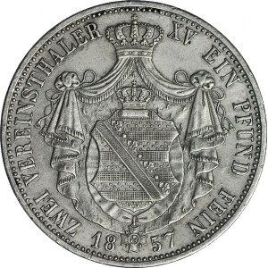 Niemcy, Saksonia, Jan V, Dwutalar = 3 1/2 guldena 1857 F, Drezno