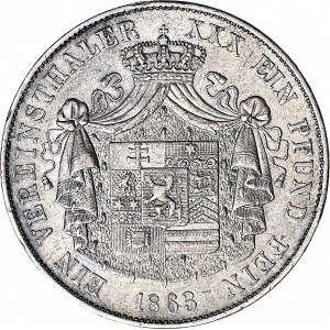 Niemcy, Hessen-Homburg, Landgrafschaft, Ferdinand, Talar 1863, Darmstadt, RZADKI (nakład 6.575szt)