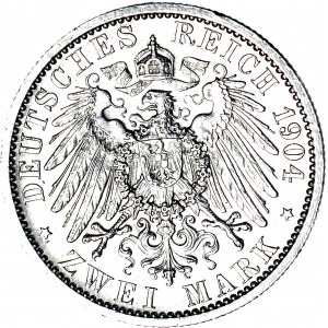 Niemcy, Meklemburgia-Schwerin, Fryderyk Franciszek IV, 2 marki zaślubinowe 1904 A, Berlin, nakład 6000