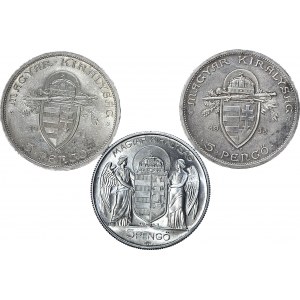 3 szt. Węgry, 5 pengö 1938 BP, Budapeszt