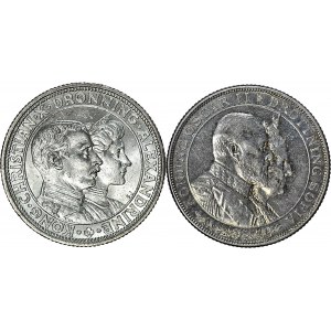 2 szt. Szwecja, 2 korony 1907, Sztokholm i Dania, 2 korony 1923, Kopenhaga