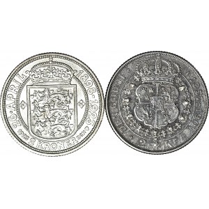 2 szt. Szwecja, 2 korony 1907, Sztokholm i Dania, 2 korony 1923, Kopenhaga