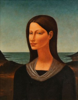 Roman Zakrzewski (1955 - 2014), Portret kobiety na tle morza, 1995