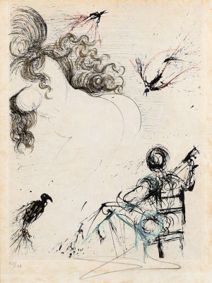 Salvador Dalí (1904 - 1989), Kobieta z papugą, z cyklu: „Sekretne wiersze Apollinaire'a”, 1967