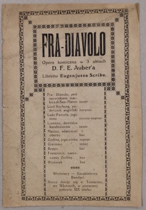 Fra - Diavolo, Auber D.F.E. Comic opera in 3 acts, Poznań /Libretto/.