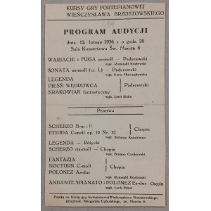 /Program/ Kursy gry fortepianowej Wieńczysława Brzostowskiego, 1936