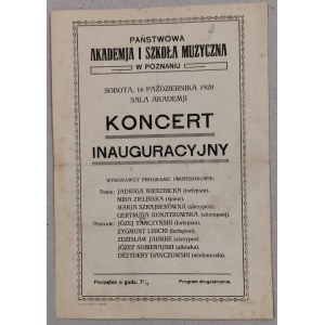 /Program/ State Academy and School of Music in Poznań - Inaugural Concert, 1920.