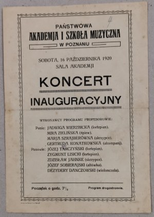 /Program/ State Academy and School of Music in Poznań - Inaugural Concert, 1920.