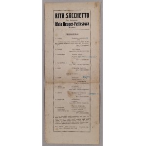 /Program/ Rita Sacchetto, program występu, Poznań, 1919