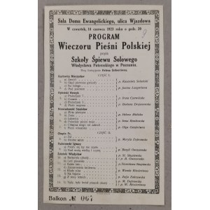 /Program-bilet/ Szkoła Śpiewu Solowego Wł. Potemskiego w Poznaniu - popis, 1923
