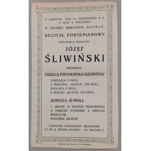 /Program/ Teatr Świetlny „Słońce”, Poznań - Józef Śliwiński, recital fortepianowy, po 1927