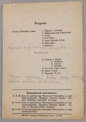 /Program/ Grand Theater, Poznań - Piano recital, Zygmunt Lisicki, 1945.