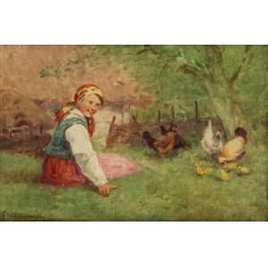 Adam Setkowicz (1875 Krakow - 1945 there), Girl with hens