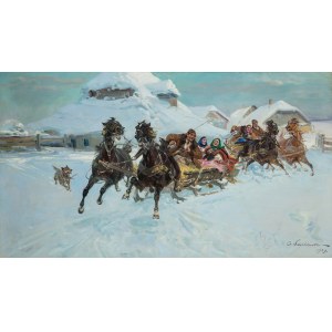 Czeslaw Wasilewski (1875 Warsaw - 1947 Lodz), Merry sleigh ride, 1929.